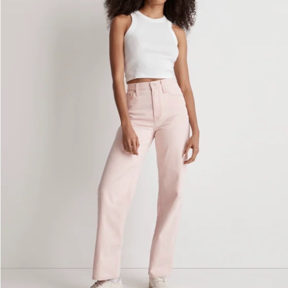 Madewell Size 24 100% Cotton Pink Blush Straight Leg Jeans High Rise Raw Hem